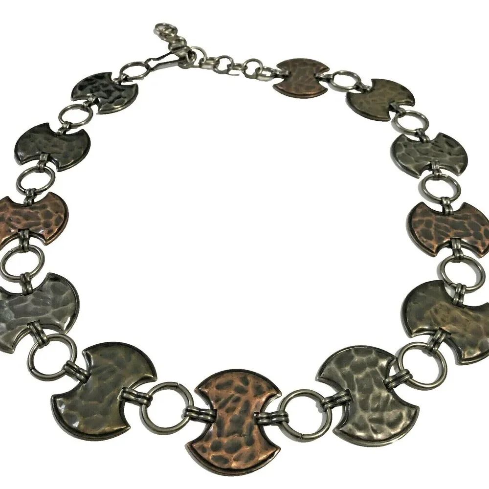 Vtg Womens Hammered Metal Pendant Chain Belt Handmade Approx 33